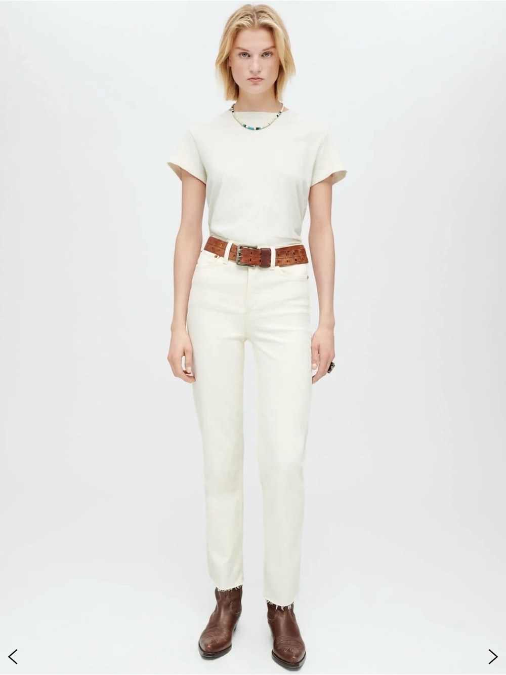 RE/DONE Comfort Stretch High Rise Stove Pipe Jeans Vintage White Raw Hem Size 26